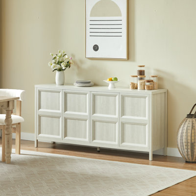 Buffet 67 po avec armoire basculante, charnières à fermeture en douceur et fixation murale à l'épreuve de l'inclinaison, commode de chambre à coucher. Gris clair.