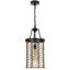 Luminaire suspendu, corps cylindrique en cage avec corde de toile de jute tressée, métal noir