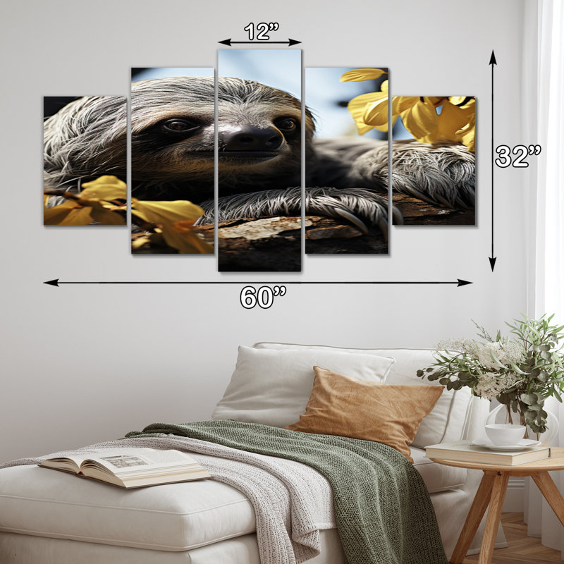  «Sloth Motion Portrait - Reproduction d'art sur toile - 5 panneaux