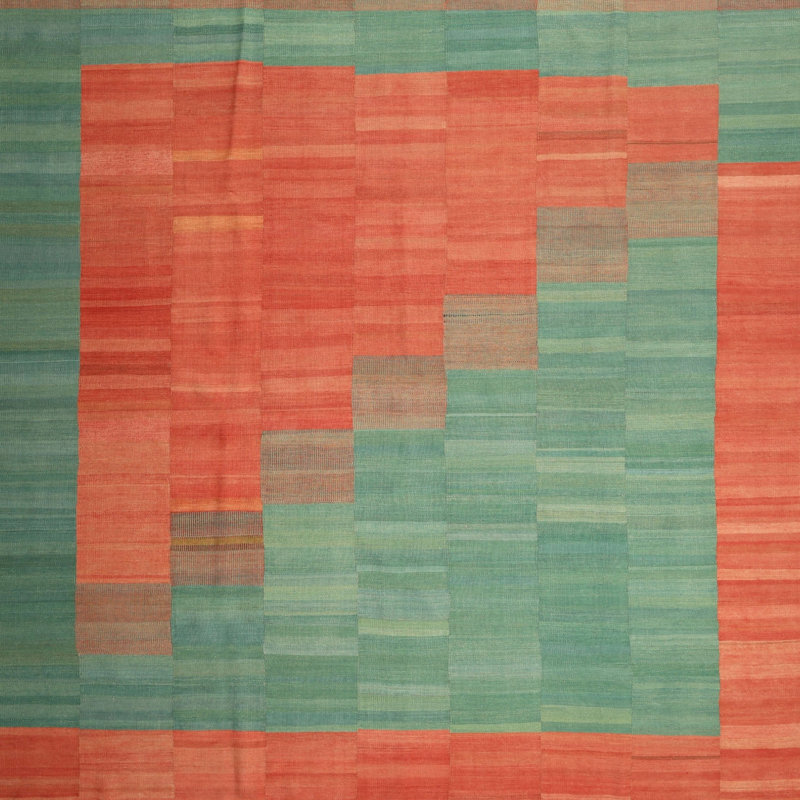 Tapis de zone verte/orange contemporaine, Carré 3 pi