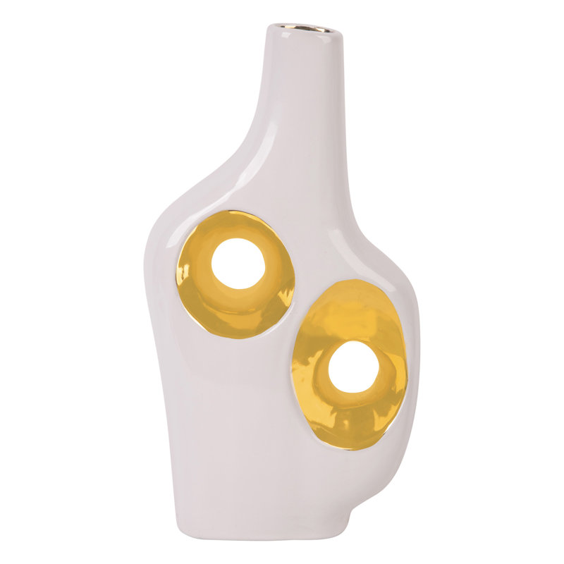 12" White Vase with Cutout Design – Stylish Contemporary Accent for Home Décor