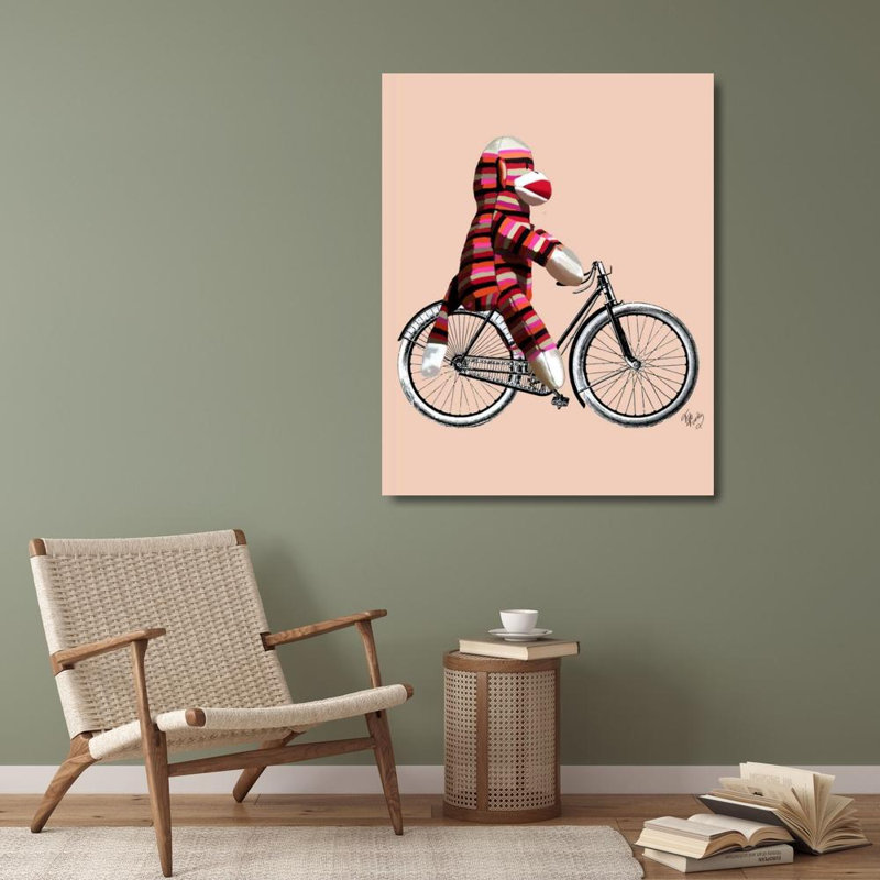 Art graphique sur toile tendue Trinx Fab Funky, titré: Chaussette à bicyclette (47_190843D) 190843D, H 35 po x l 28 po
