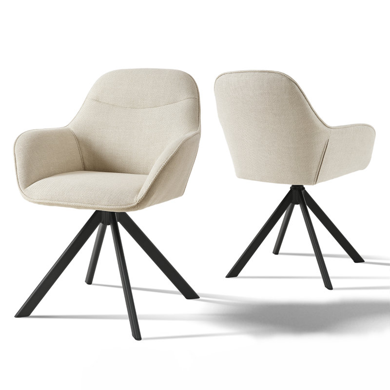 48.5cm H Swivel Upholstered Dining Chair with Ergonomic Back, Beige Linen