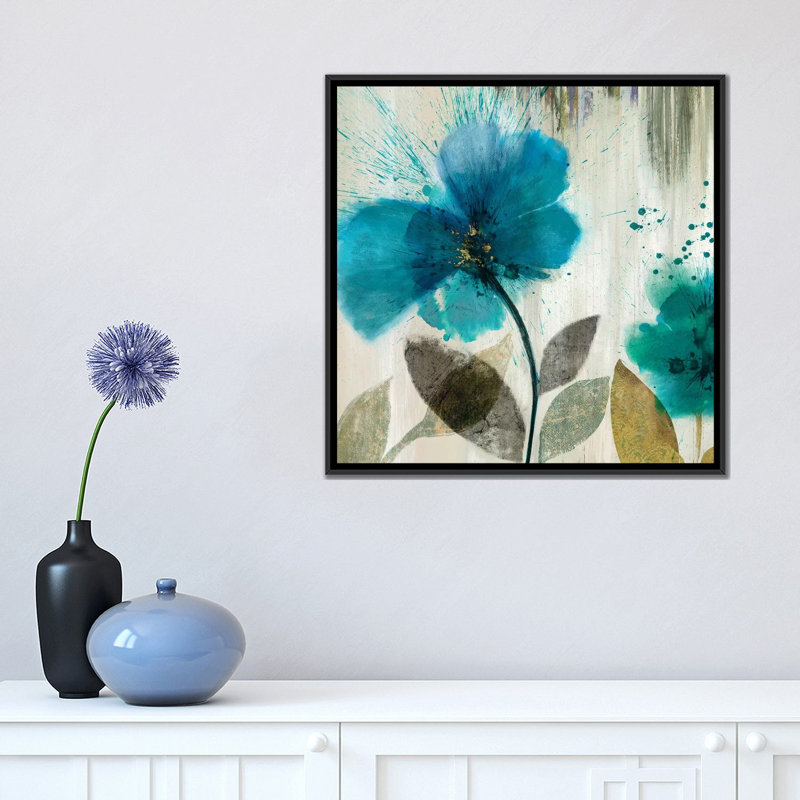 «Teal Splash II», reproduction sur toile, H 18 po x l 18 po x P 1,5 po, Toile avec cadre noir, Pas de tapis