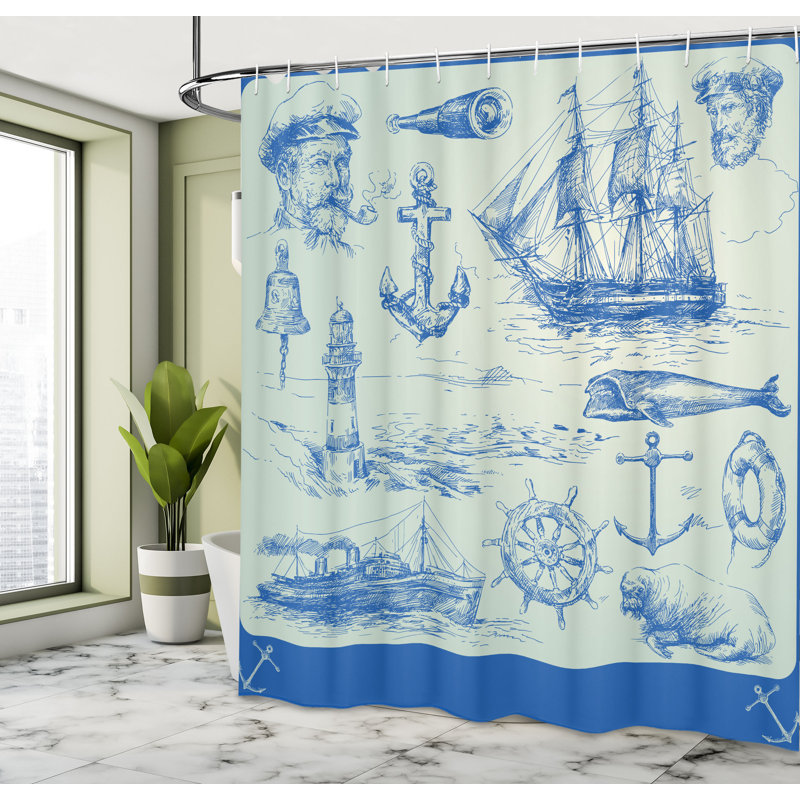 Ensemble de rideau de douche et crochets Marine, H 84 po x l 69 po, Bleu fumé