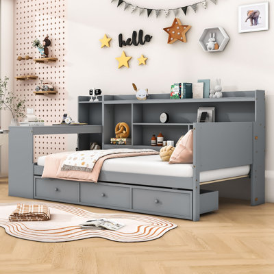 3 Drawers Wood Daybed with Built-in-Desk by Red Barrel Studio