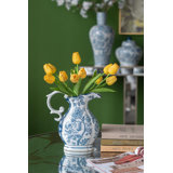 Decorative Porcelain Pitcher with Floral Patterns - 9" x 5" x 10" - Blue /White