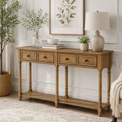 Rustic Console Table with Two Drawers and Bottom Shelf