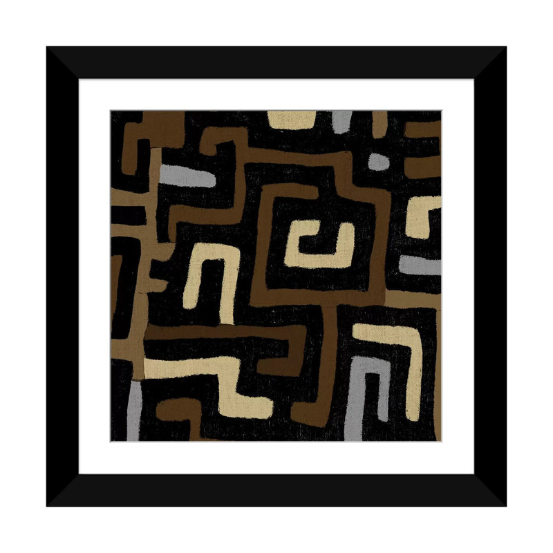 «Mudcloth Geometric Design I», impression sur toile, Papier d'art encadré noir, Blanc, H 24 po x l 24 po x P 1 po