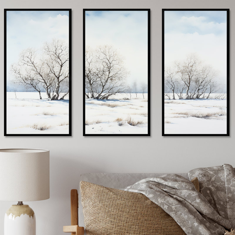 «Snow Winter Minimalisme Landscape II», ensemble d'art sur toile, Cadre flottant noir, H 40 po x l 60 po x P 1 po