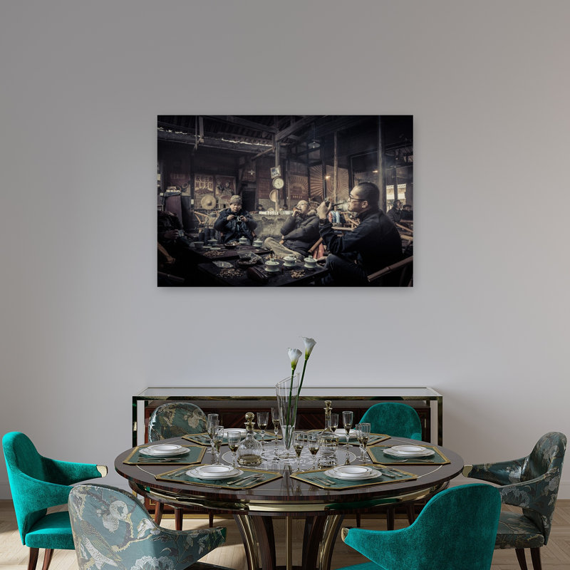 «Teahouse Gathering Abstract», reproduction d'art murale contemporaine, H 32 po x l 48 po