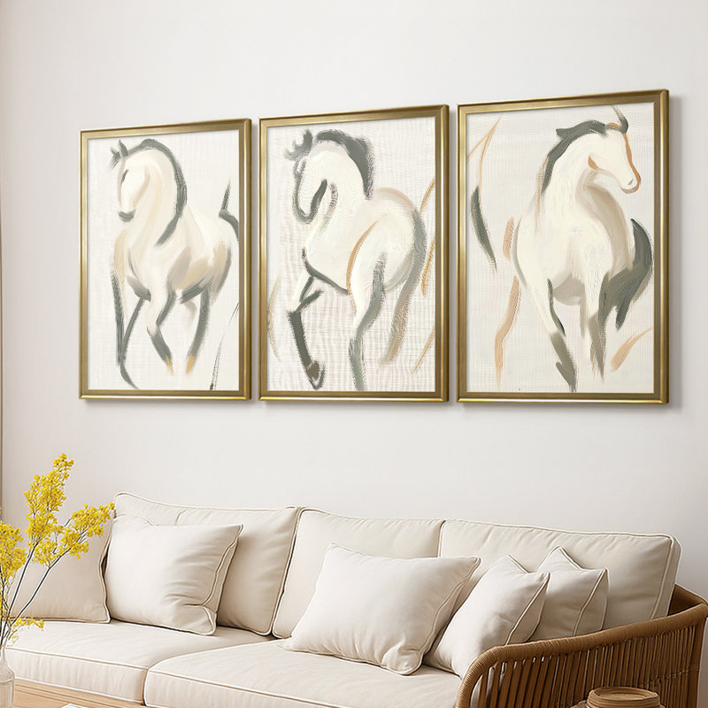 ANIMALS Series CECLxX - Toile tendue avec châssis sur mesure - 3 pièces, H 27 po x l 39 po, Doré