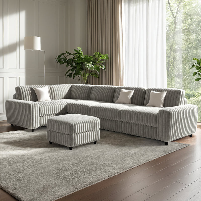 Canapé modulaire en tissu à 4 places avec repose-pieds Lirien