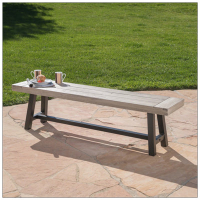 Banc de salle à manger en bois d'acacia avec finition sablée et structure en métal rustique