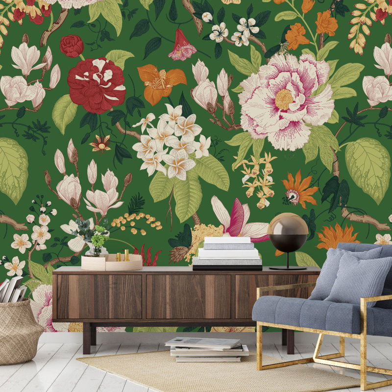 Panneau de papier peint auto-adhésif L 8,33 pi x l 100 po Brightly Flowers, L 10,4 pi x l 125 po