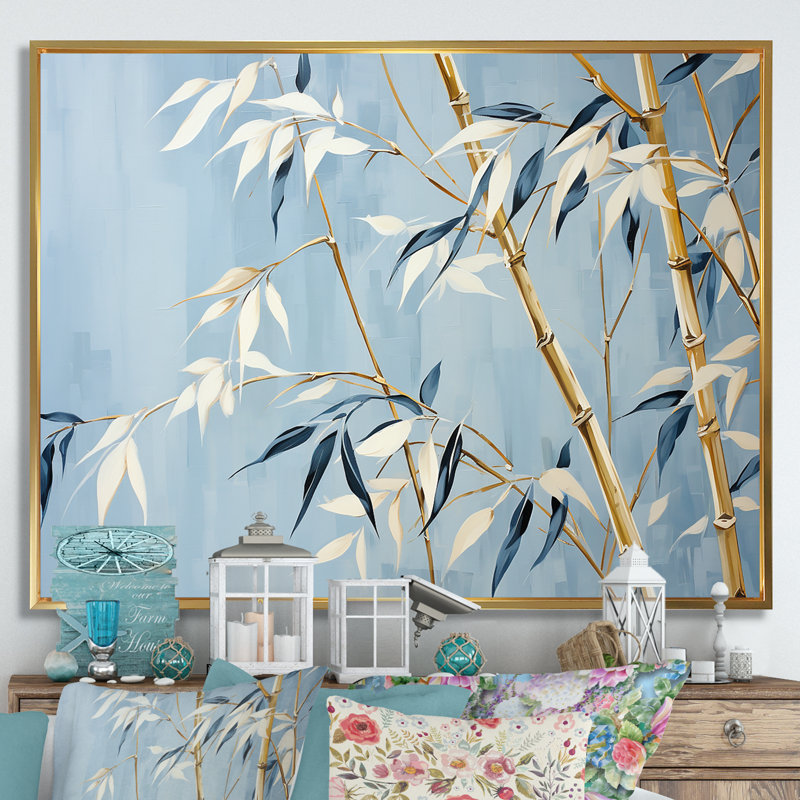 Blue And Gold Zen Moment Bamboo IV - Bamboo Canvas Prints_106595, Cadre flottant doré, 30" H x 40" W x 1.5" D