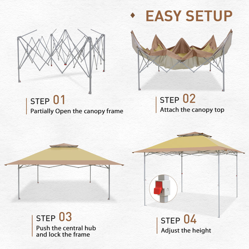 Beige 12x12 Pop-Up Canopy Tent with Auto Extending Awning