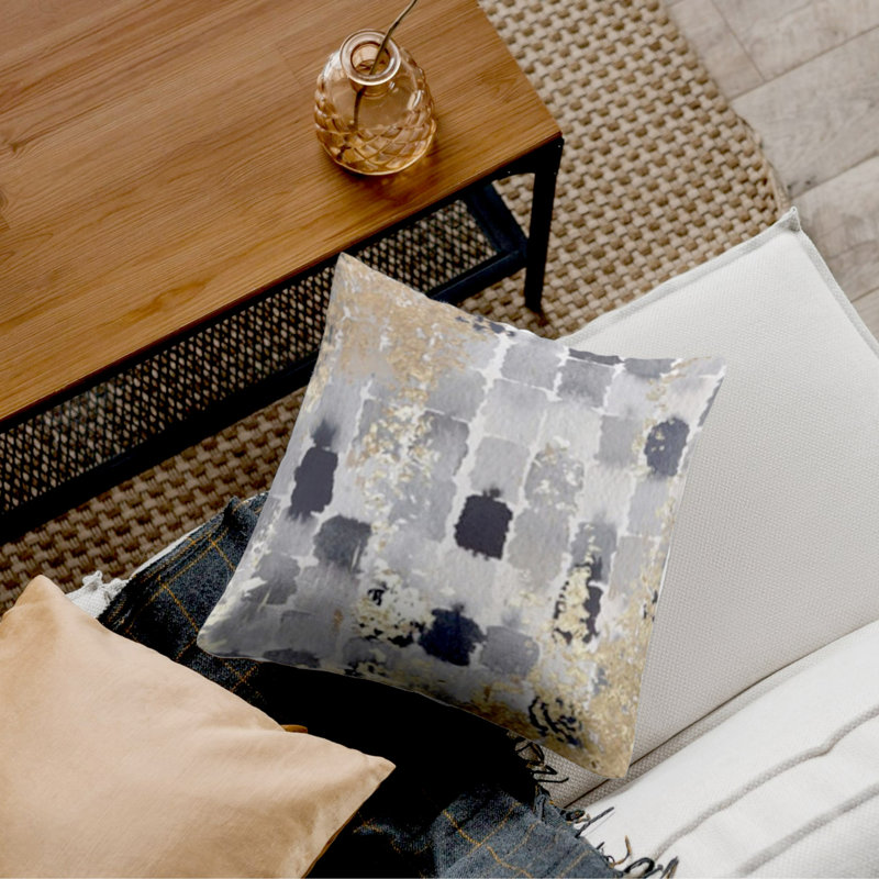 Housses de coussin décoratives en soie synthétique, Rectangle H 14 po x l 20 po, Gris/doré