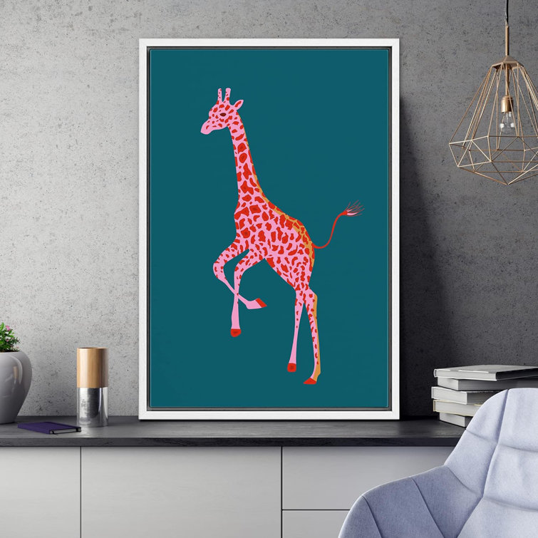 Bright Preppy Animals IDEA4WALL Framed Canvas Print Wall Art Room Decor Pink Orange Dot Cartoon Jungle Cheetah Nature Wilderness Drawings Pop Art Boho