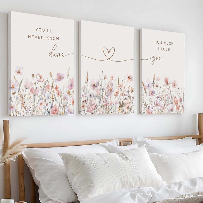3 Piece Wrapped Canvas Wall Art, Pink