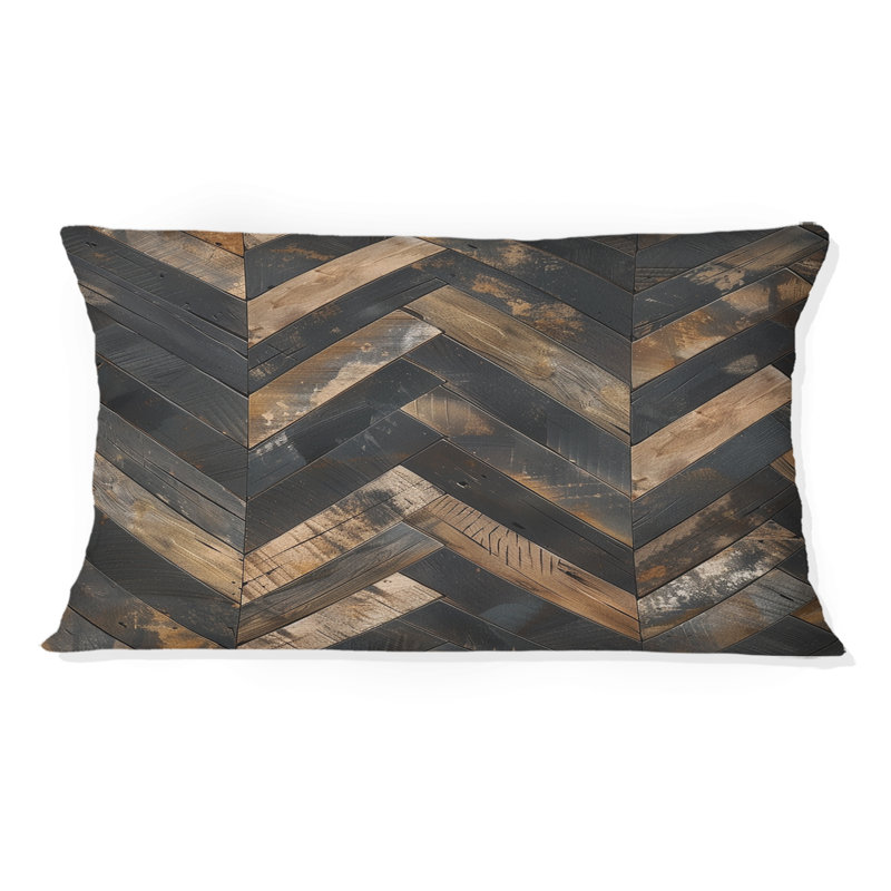 Coussin lombaire rétro à motif de chevrons en bois de grange II, H 12 po x l 20 po, Forme rectangulaire