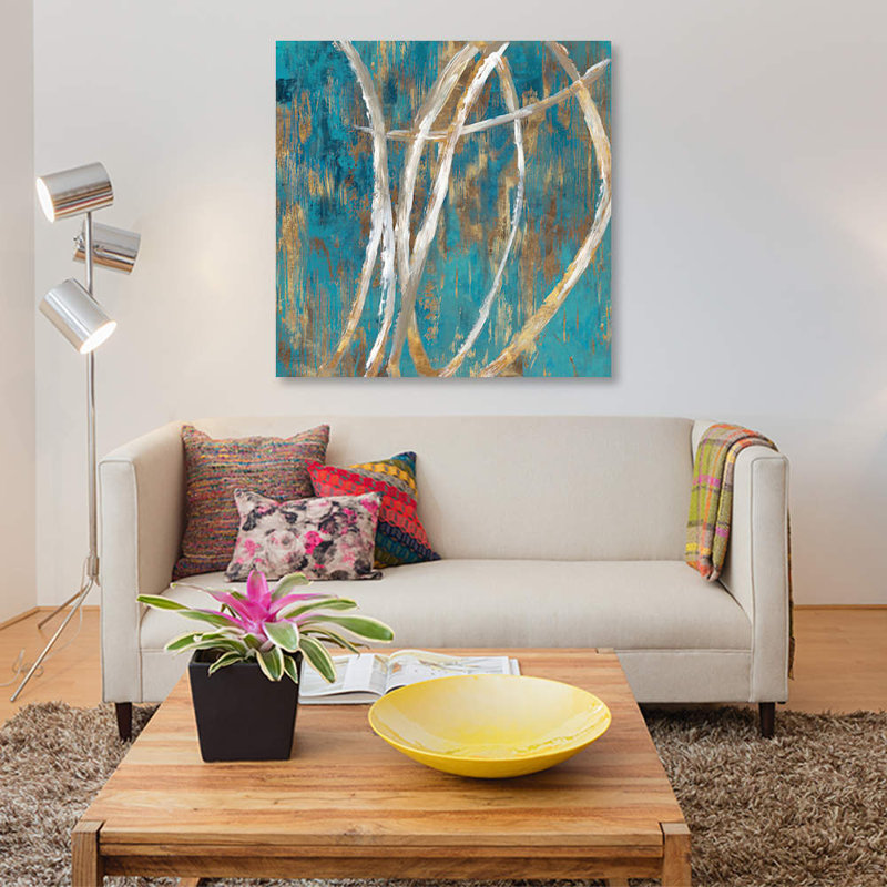 « bleu foncé abstract ii », reproduction sur toile, H 26 po x l 26 po x P 1,5 po, Toile tendue, Pas de tapis