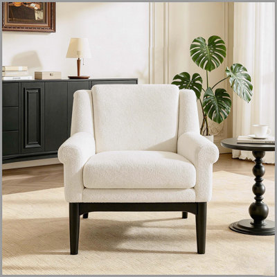 Fauteuil d'appoint moderne avec accoudoirs évasés, fauteuil rembourré, fauteuil de style Mid-Century moderne avec pieds en bois massif, fauteuil de lecture ergonomique pour le salon, la chambre à coucher