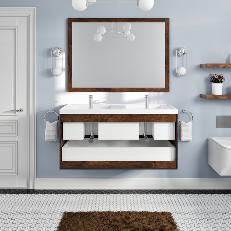 Ensemble de meuble-lavabo double moderne Firkins, Bois de rose