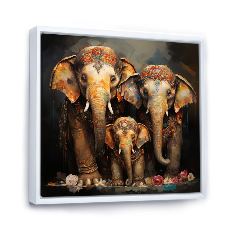Art asiatique, éléphants thaïlandais VI - impression, H 30 po x l 30 po x P 1 po, Cadre flottant blanc