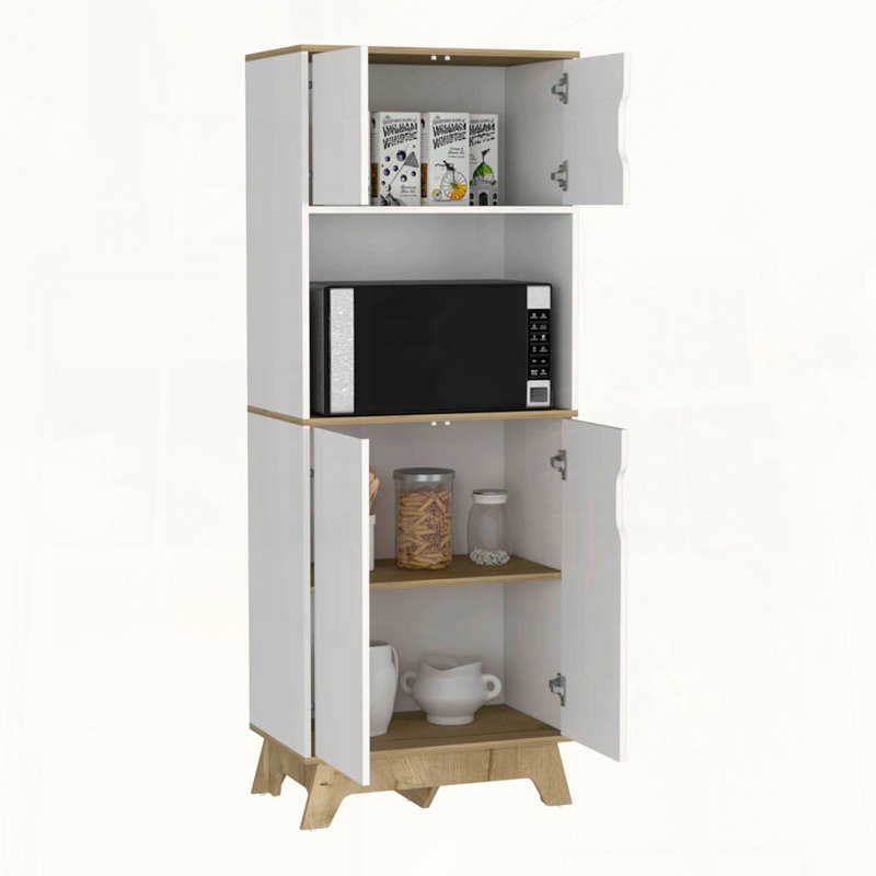 Armoire haute à micro-ondes avec surface de comptoir et portes doubles Pamplona