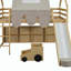 Lit mezzanine en bois pleine grandeur en forme de maison avec tente, naturel et beige-758101015-758101012