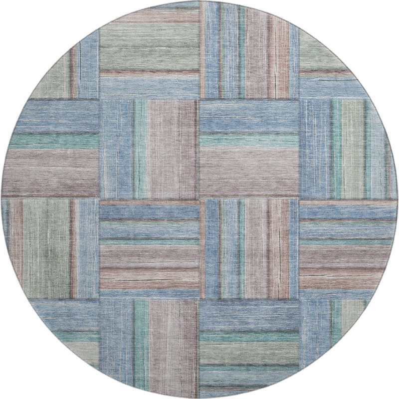 Premium Machine Washable Mayfield AMF2285 Geometric Rug, Denim, 8' Round
