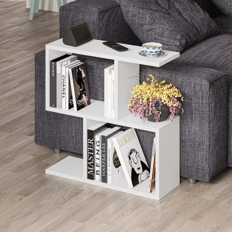 2 Tier Side Table with Storage, White