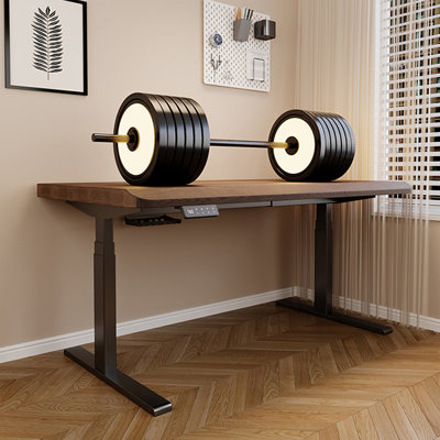 Nut-brown + Black Rectangular Hight adjustable Solid Wood + Cold Rolled Steel desk