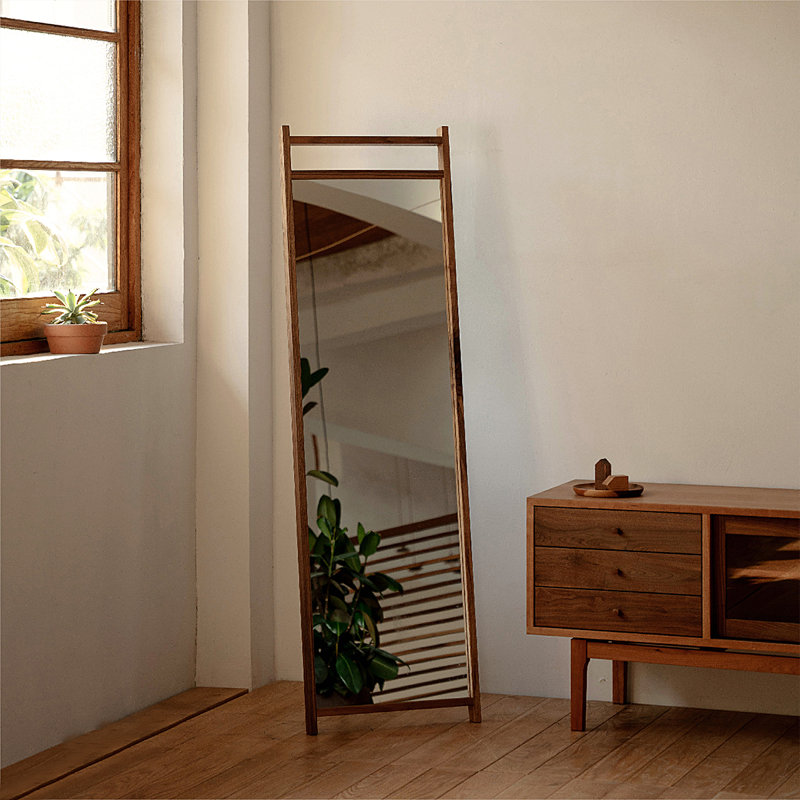 Retro Rectangular Black Walnut Full-Length Mirror
