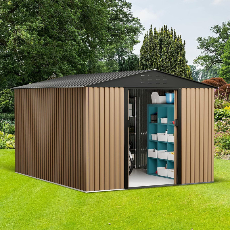 Remise en métal 10 pi x 8 pi robuste et imperméable avec porte verrouillable pour jardin / patio