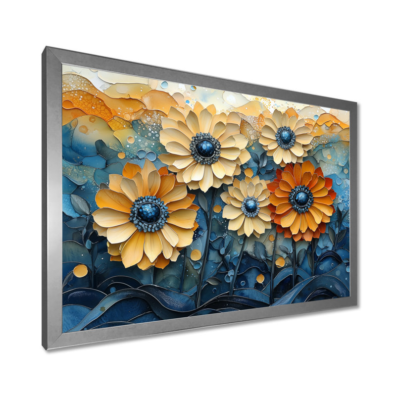 Isahbella - Floral Wall Art, H 30 po x l 40 po, Picture Framed Print, Argent argent