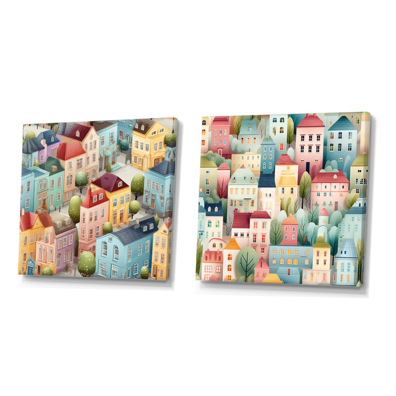 Rian - Ensemble de 2 collages carrés abstraits, H 16 po x l 33 po, Toile tendue