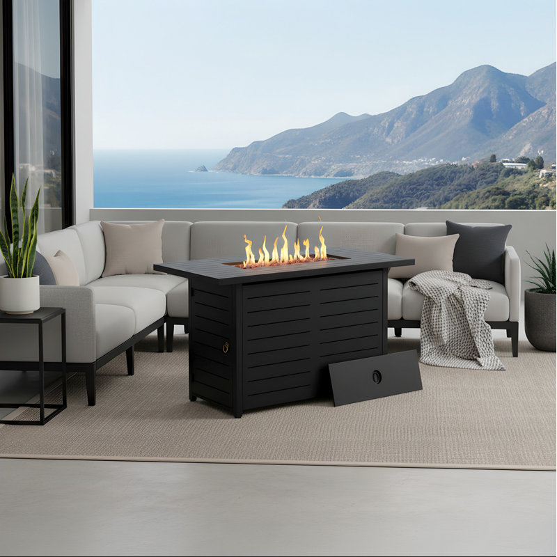42" W Iron Propane Outdoor Fire Pit Table with Lid And Cover