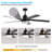 65 Inch Black Ceiling Fan With Light, 5-Blade Dimmable LED Ceiling Fan With Remote Control, Modern Quiet Design For Living Room And Bedroom (Silent/6-Speed/Reversible/DC Motor)
