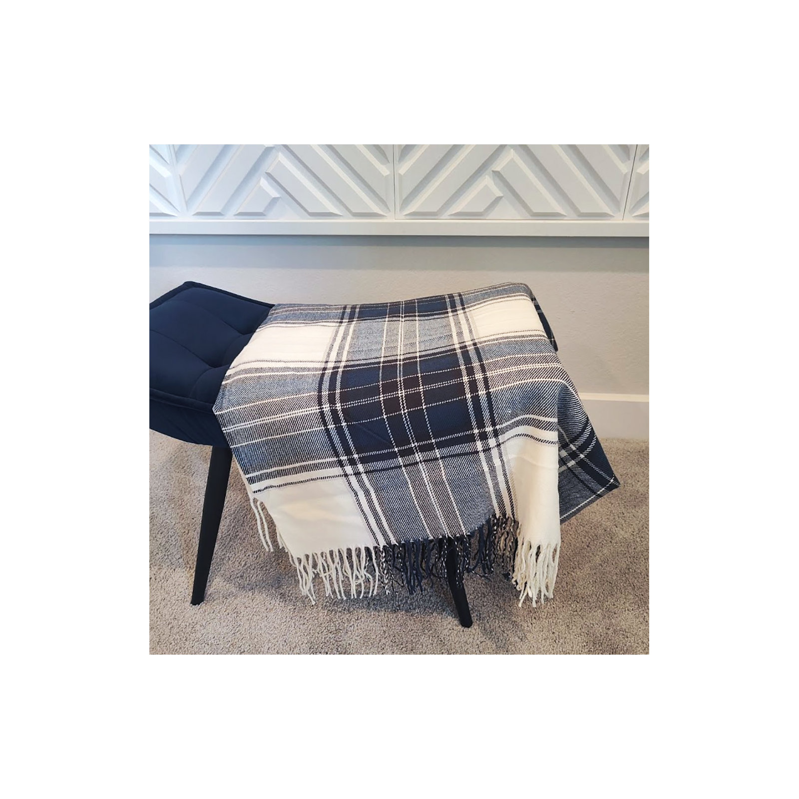 Sevan Collection Hand Woven Throw Blanket, Navy Blue