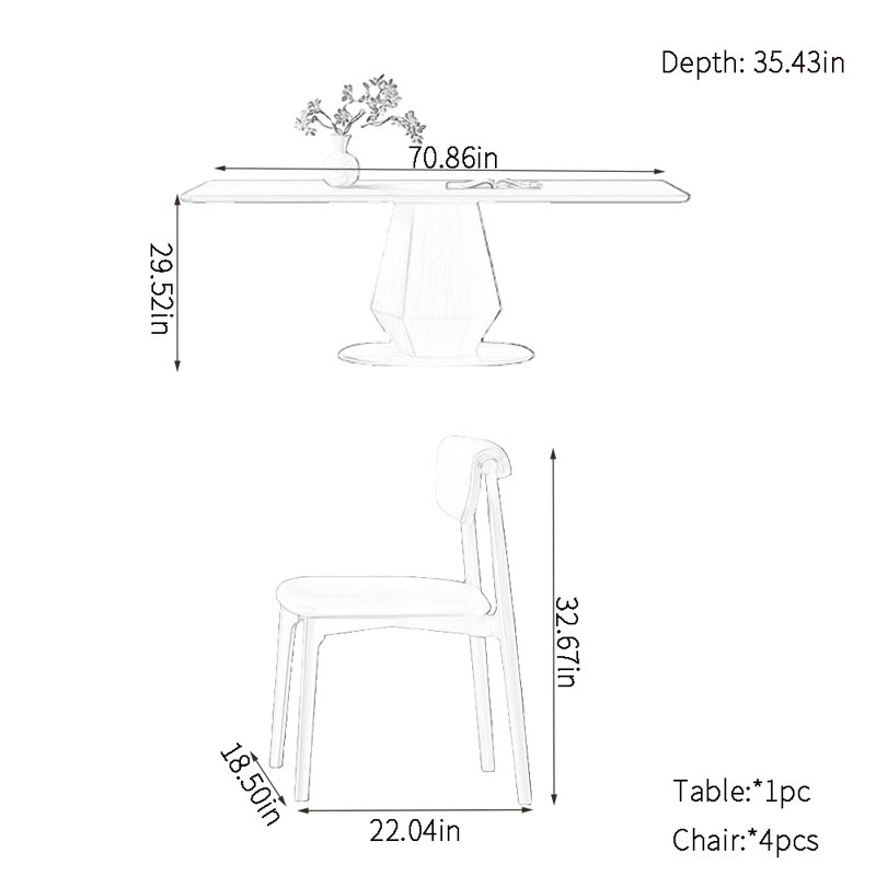 Rectangular rock plate dining table sets, 29.52"H x 70.86"L x 35.43"W