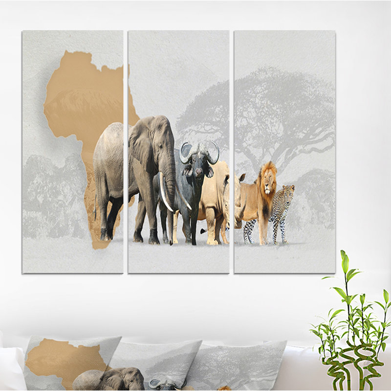 « big cinq animaux en afrique », impression à multiples images sur toile tendue