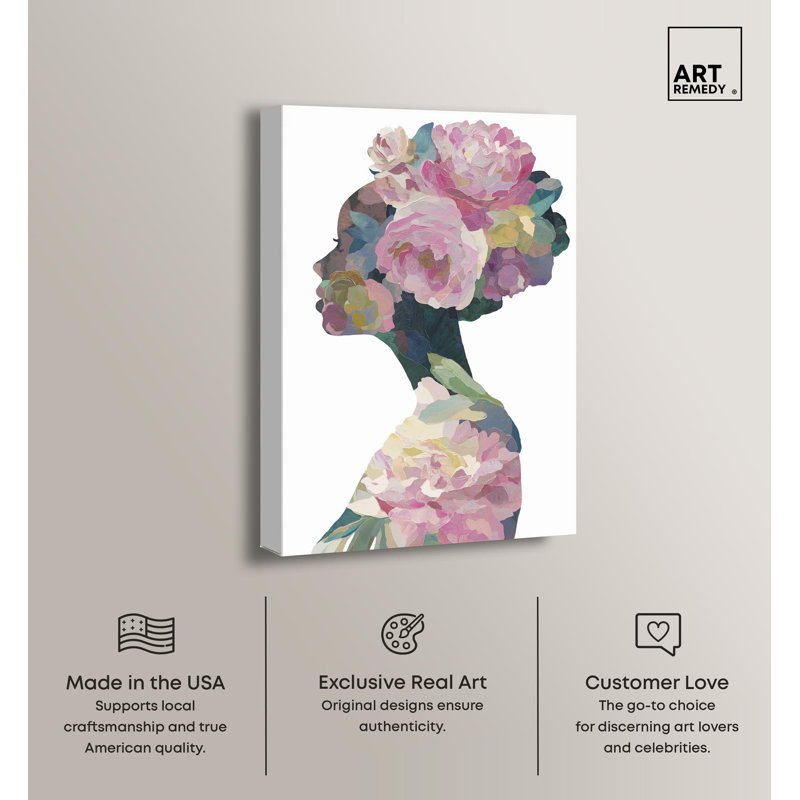 «Inner Bloom II», reproduction d'art sur toile rose par Art Remedy, H 15 po x l 10 po, Toile tendue avec châssis
