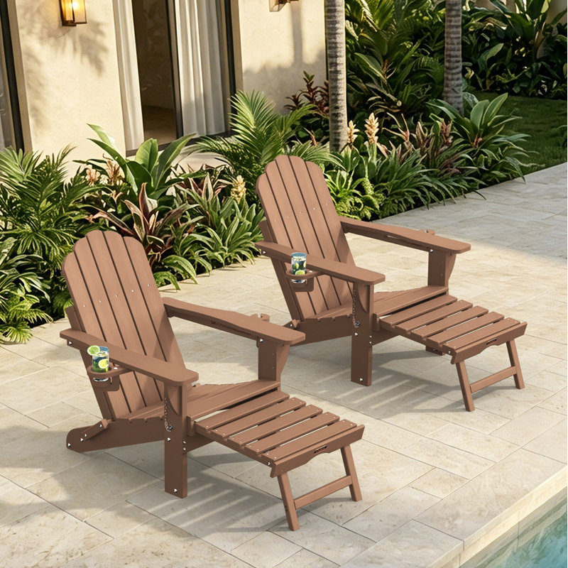 Chaises berçantes Adirondack avec repose-pieds rétractable, Teak
