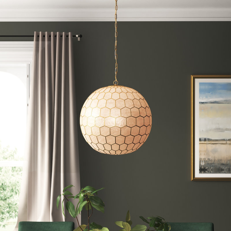 Abbington 1-Light Handcrafted Capiz Shell Globe Pendant, 19" H x 20" W x 20" D, Gold