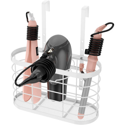 Hair Dryer Holder 3 In 1 Hair Tool Organizer Djustable Height Wall Mounted/Cabinet Door Bathroom Organizer Under Sink For Flat Irons, Curling Wands, Hair Straighteners