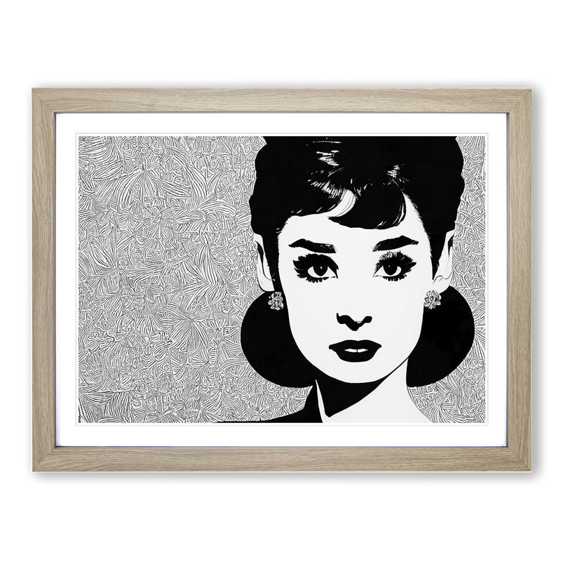 Audrey Hepburn Monochrome Vol.1 - Single Picture Frame Print, 46cm H x 64cm W x 2cm D, Oak Framed
