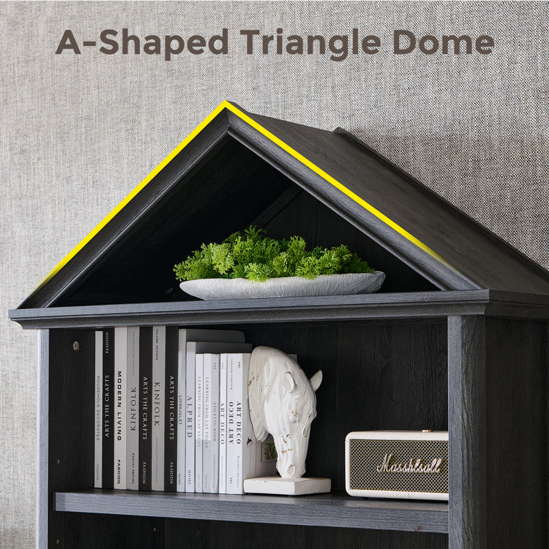75.9" Tall Angled Arch Bookshelf, 5-Tier Geometric Large Bookcase with Storage, Modern Triangular Top with Adjustable Shelves, Wooden Cabinet with Open Display Shelves for the Living Room or Study