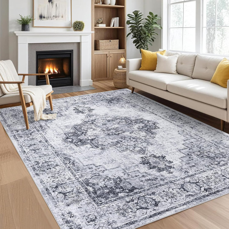 Rugs for Living Room Washable, Soft Vintage Distressed Low Pile Non Slip Large Living Room Rugs Boho Retro Indoor Floor Carpet for Bedroom